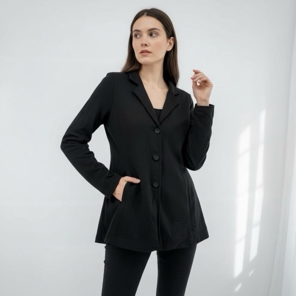 Eileen Fisher Washable Flex Ponte High Collar Jacket Size Large Black